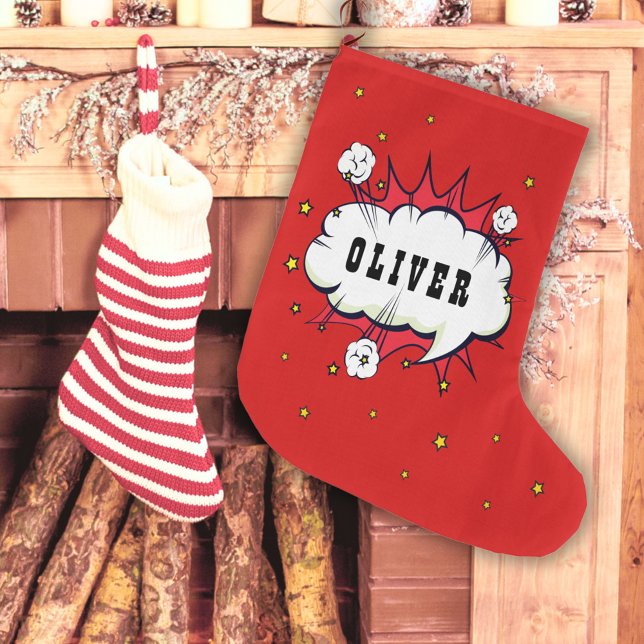 Meia De Natal Grande Bubble Red Boy, nome de super-herói em quadrinhos (Criador carregado)