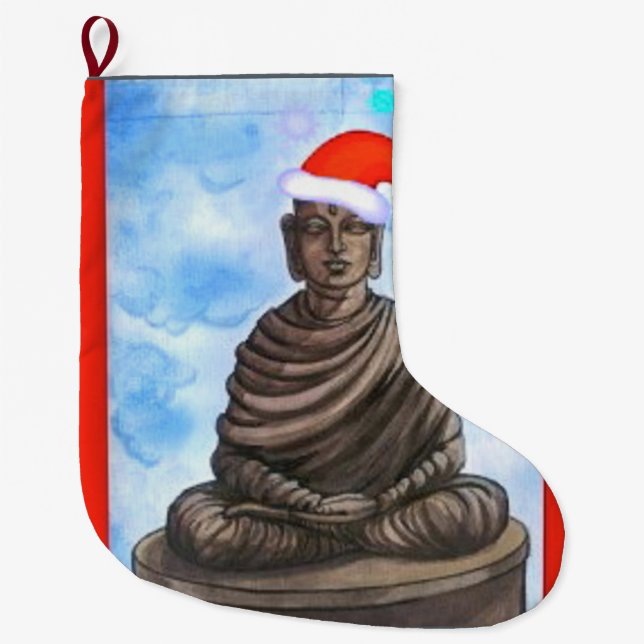 Meia De Natal Grande Budismo - Buddha - Feliz Natal (Frente)