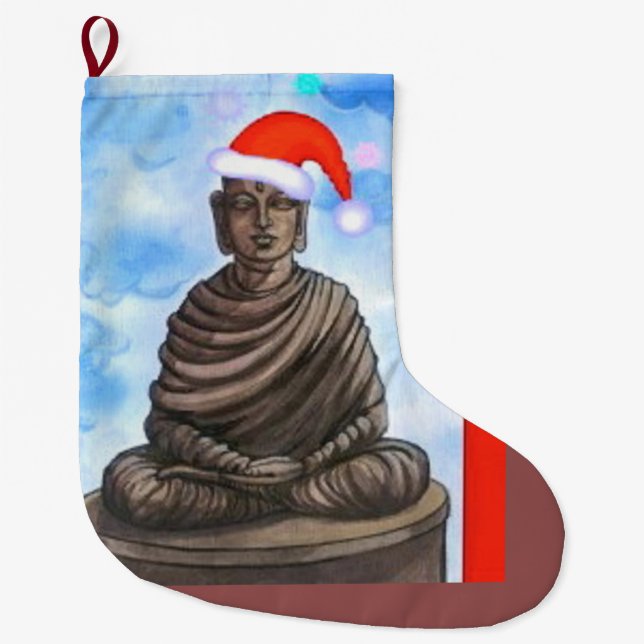 Meia De Natal Grande Budismo - Buddha - Feliz Natal (Frente)
