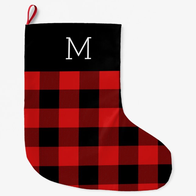 Meia De Natal Grande Buffalo Check Monogrammed Christmas Stocks (Frente)