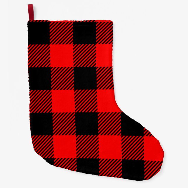 Meia De Natal Grande Buffalo Check Red and Black Lumberjack Xadrez Deco (Frente)