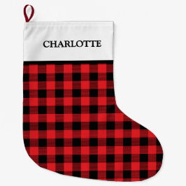Meia De Natal Grande Buffalo Plaid Christmas Black Red