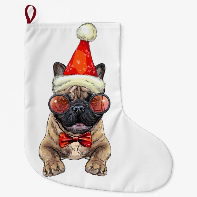 Meia De Natal Grande Buldogue francês natalino (Frente)