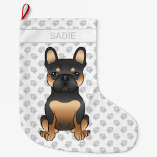 Meia De Natal Grande Bulldog Francês Preto & Tan / Cachorro Francês