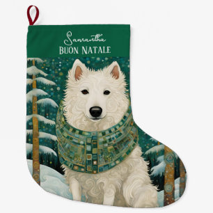 Meia De Natal Grande Buon Natale Branco Italiano Personalizado Lobo