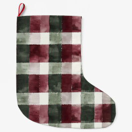 Meia De Natal Grande Burgundy Red Green Cream White Xadrezes Stripes
