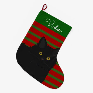 Meia De Natal Grande Cabelo Longo de Gato Negro Personalizado
