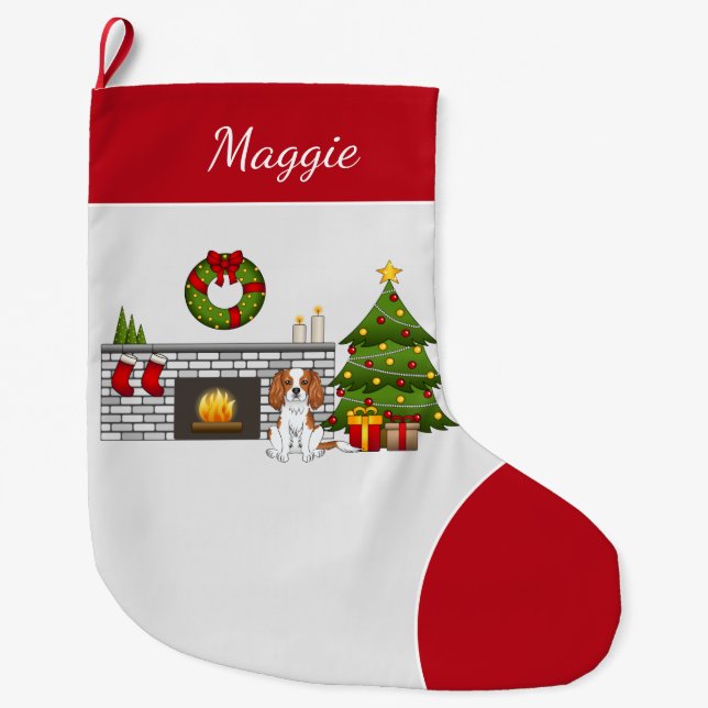 Meia De Natal Grande Cachorro Blenheim Em Uma Sala De Natal (Frente)