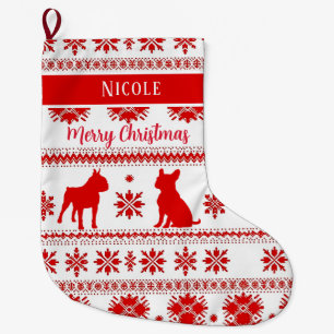 Meia De Natal Grande Cachorro Boston Terrier Vermelho Nórdico Natal