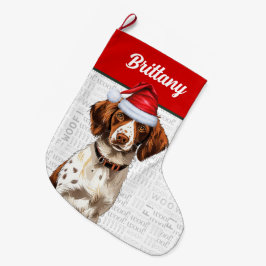Meia De Natal Grande Cachorro Brittany de Natal com o nome Woof Backgro