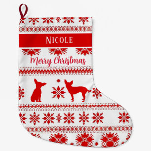 Meia De Natal Grande Cachorro Chihuahua Nórdico Vermelho Natal