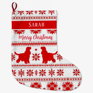 Meia De Natal Grande Cachorro Cocker Spaniel Inglês Nórdico Vermelho Na