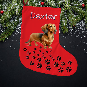 Meia De Natal Grande Cachorro Dachshund Personalizar