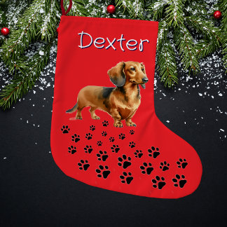 Meia De Natal Grande Cachorro Dachshund Personalizar