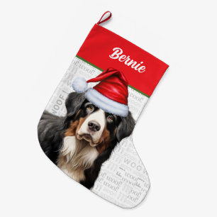 Meia De Natal Grande Cachorro de Bernese com nome de cão