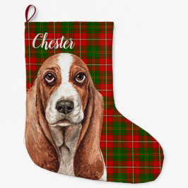 Meia De Natal Grande Cachorro de Caça-Basset Personalizado