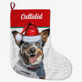 Meia De Natal Grande Cachorro de Natal com Nome Pau Fundo