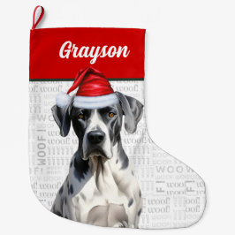 Meia De Natal Grande Cachorro de Natal com o nome Woof Background