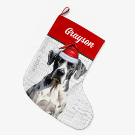 Meia De Natal Grande Cachorro de Natal com o nome Woof Background