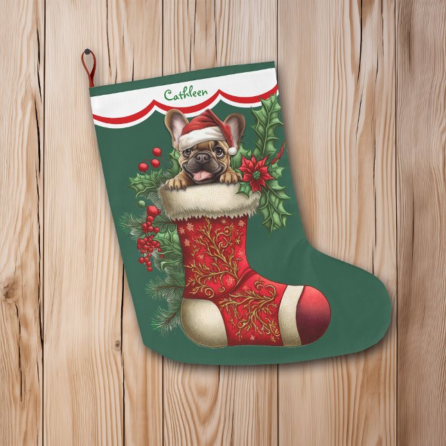 Meia De Natal Grande Cachorro Francês Cachorro Puppinho Puppia (Criador carregado)