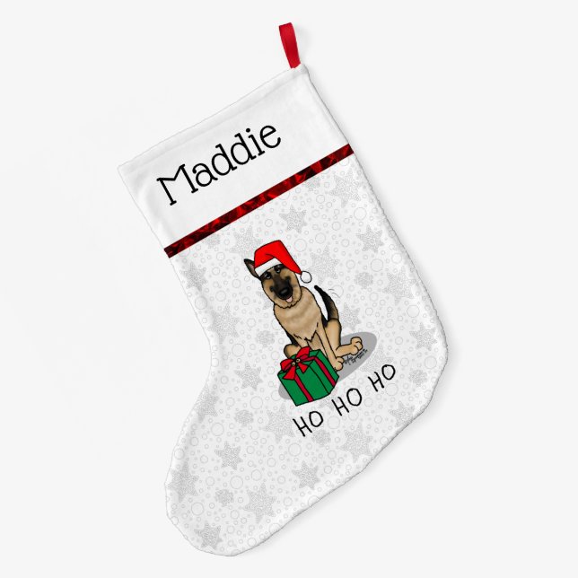 Meia De Natal Grande Cachorro German shepherd de Natal Santa Hat (Verso (Pendurada))