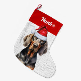 Meia De Natal Grande Cachorro Negro de Natal com nome de cão