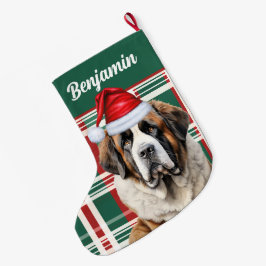 Meia De Natal Grande Cachorro São Bernardo Fofo Plaid Personalizado