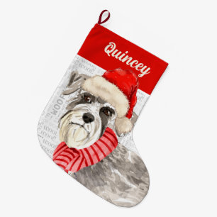 Meia De Natal Grande Cachorro Schnauzer com o nome Woof Background
