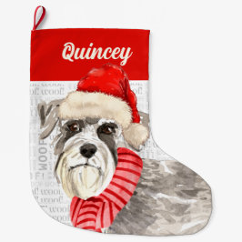 Meia De Natal Grande Cachorro Schnauzer com o nome Woof Background