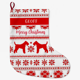 Meia De Natal Grande Cachorro Terrier Airedale Nórdico Vermelho Natal