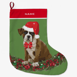 Meia De Natal Grande Cachorro Xmas Bonito Boxer Papai Noel de Natal