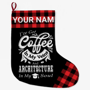 Meia De Natal Grande Café De Arquitetura Personalizada Na Xadrez Das M