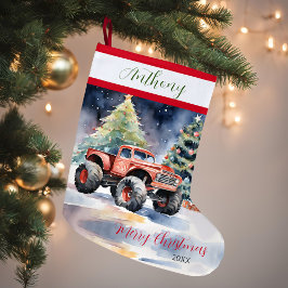 Meia De Natal Grande Caminhão Monstro do Red Xmas