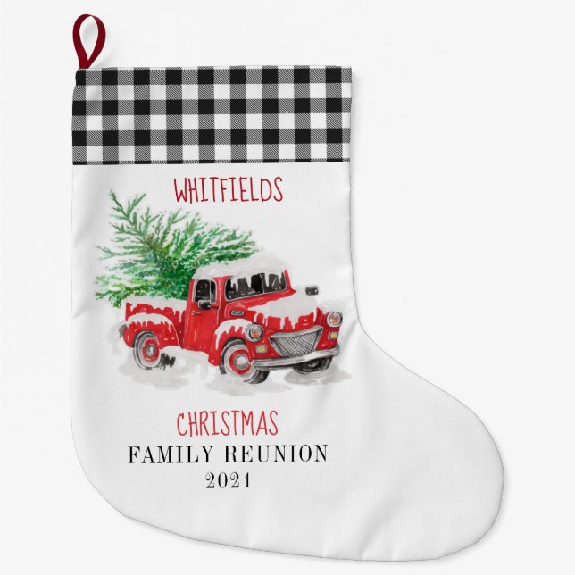 Meia De Natal Grande Caminhão Vermelho da Família Personalizada (Frente)