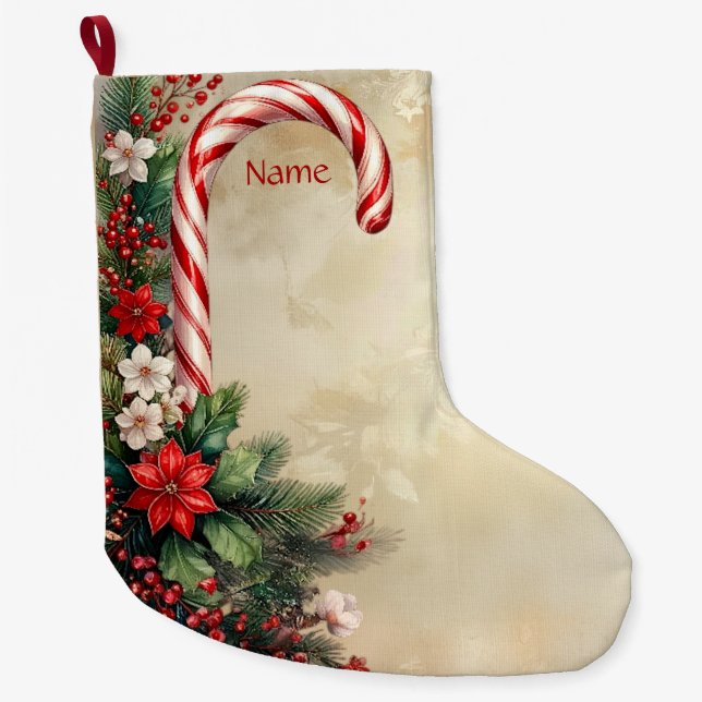 Meia De Natal Grande Candy Cane Christmas Holiday Stocking (Frente)