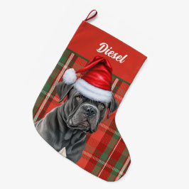 Meia De Natal Grande Cane Corso Dog com Xadrez Red Holiday Personalizad
