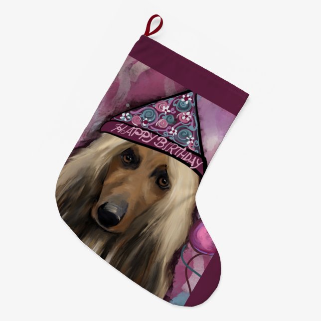 Meia De Natal Grande Cão Afegão               (Frente (Pendurada))