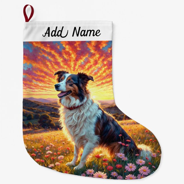 Meia De Natal Grande Cão Border Collie (Frente)
