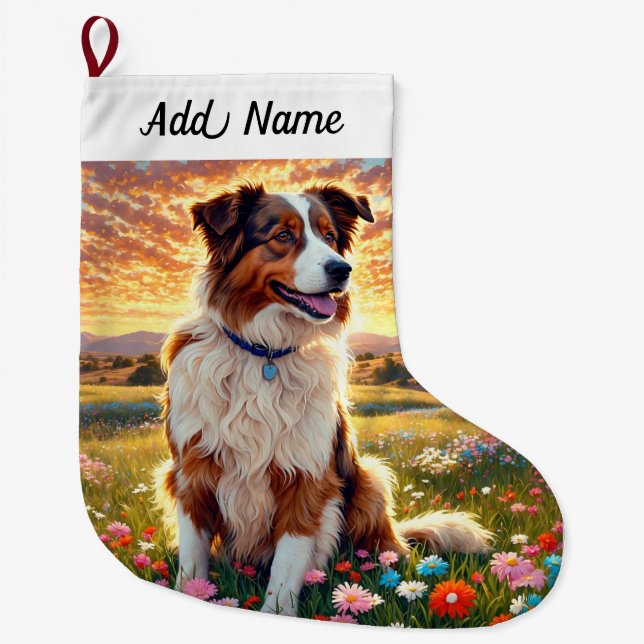 Meia De Natal Grande Cão Border Collie (Frente)