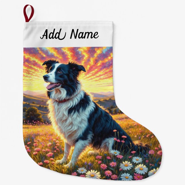 Meia De Natal Grande Cão Border Collie (Frente)