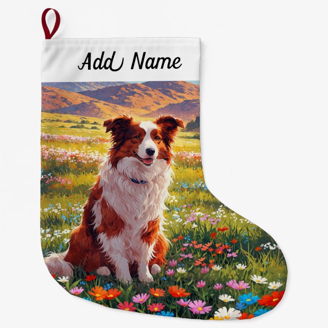 Meia De Natal Grande Cão Border Collie (Frente)