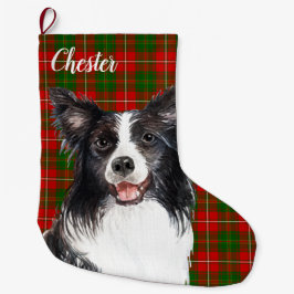Meia De Natal Grande Cão Collie de Borda Personalizado