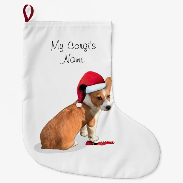 Meia De Natal Grande Cão de Pembroke Welsh Corgi (Frente)