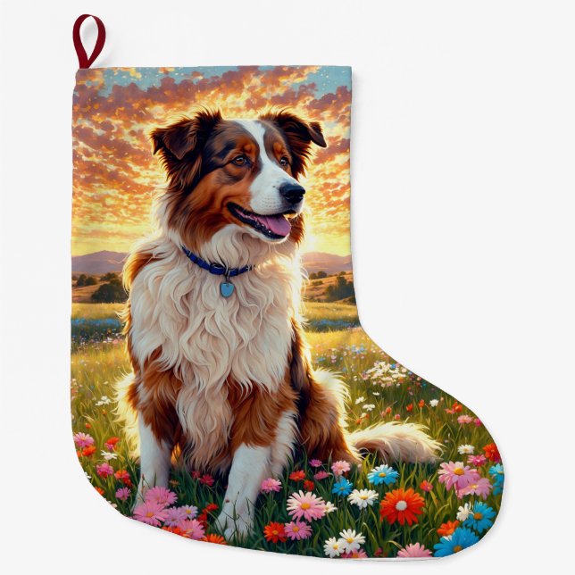 Meia De Natal Grande Cão Pastor Border Collie (Frente)