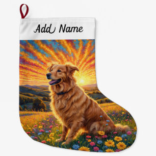 Meia De Natal Grande Cão Retriever Dourado