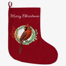 Meia De Natal Grande Cardinal On A Wreath Christmas Stocking