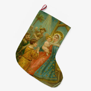 Meia De Natal Grande Cartão de Natal Vintage da Era Eduardiana represen