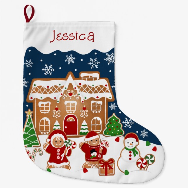 Meia De Natal Grande Casa de Biscoito de Natal  (Frente)