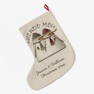 Meia De Natal Grande Casal de neve personalizado (2 lados)