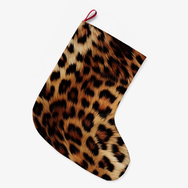 Meia De Natal Grande Castanho-Leopardo (Frente (Pendurada))